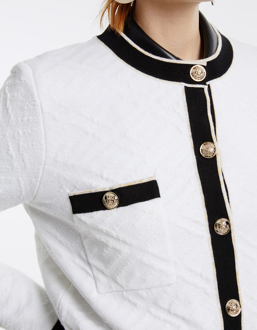 Contrast Trim Textured Cardigan