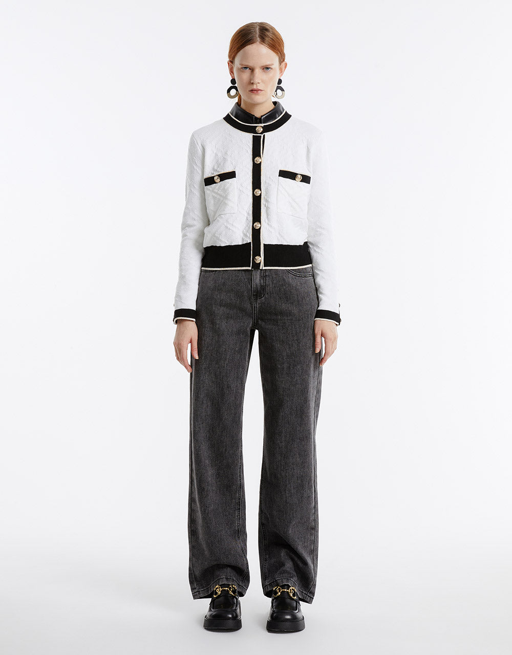 Contrast Trim Textured Cardigan
