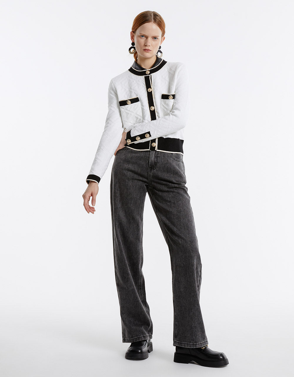 Contrast Trim Textured Cardigan