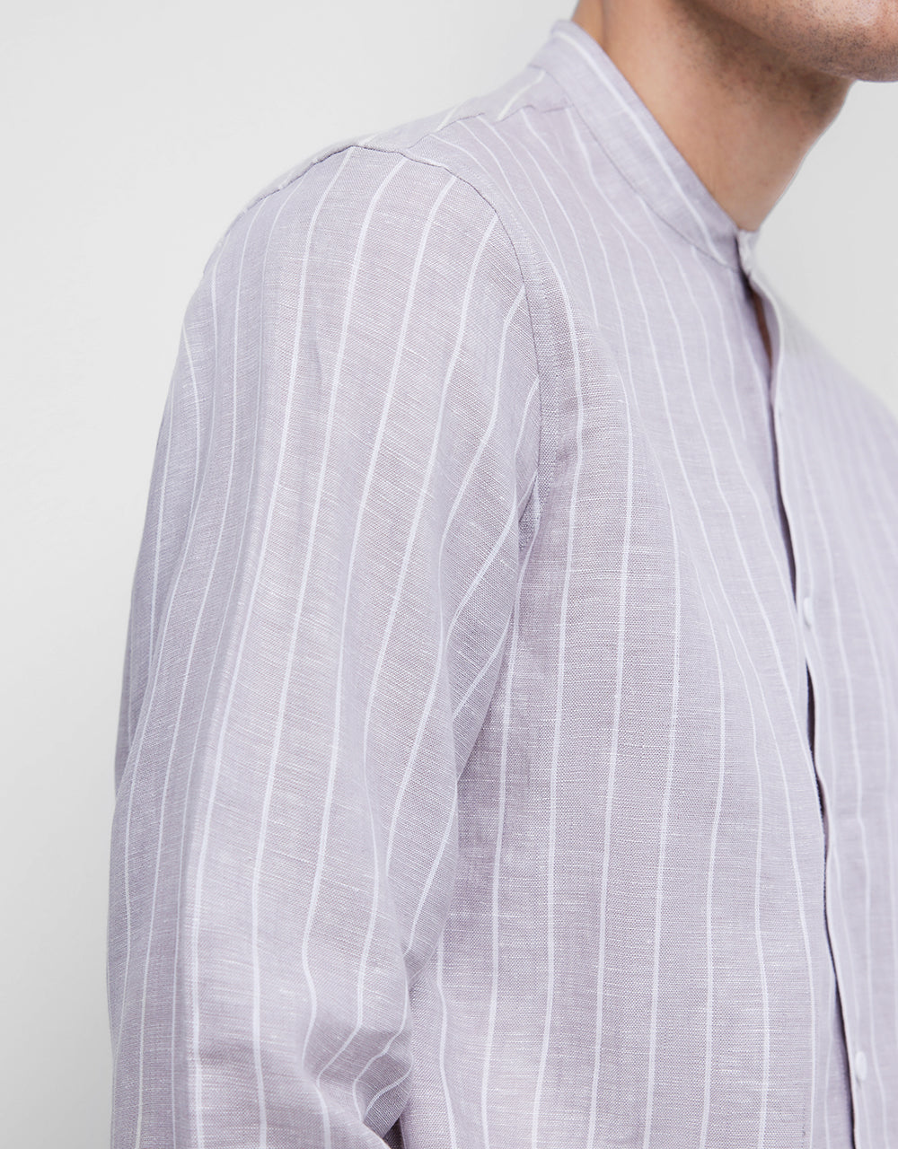 Band Collar Striped Shirt