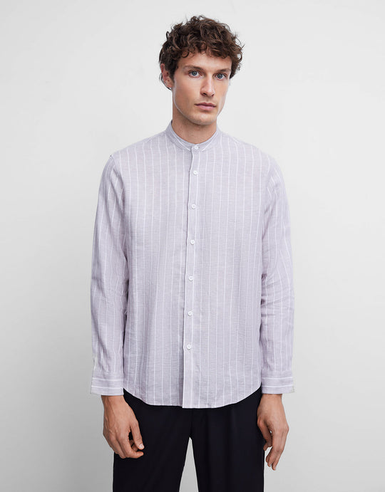 Band Collar Striped Shirt