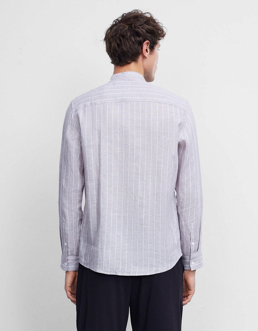 Band Collar Striped Shirt