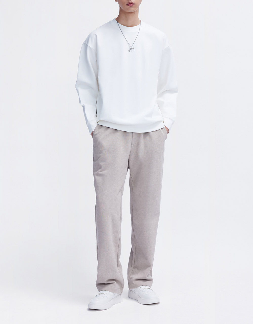 Elastic Waist Straight Pants