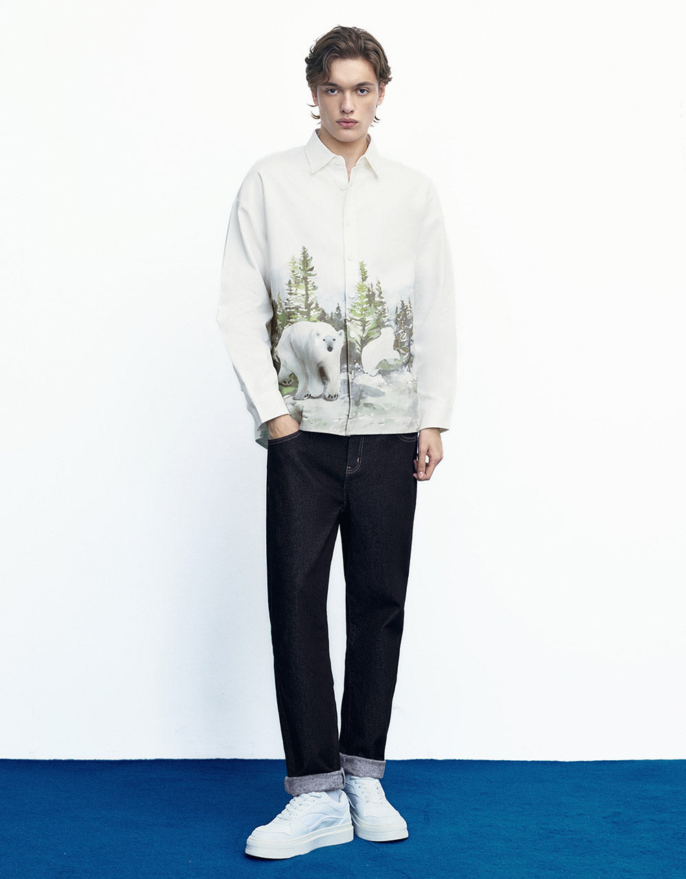 Contrast Stitch Straight Jeans