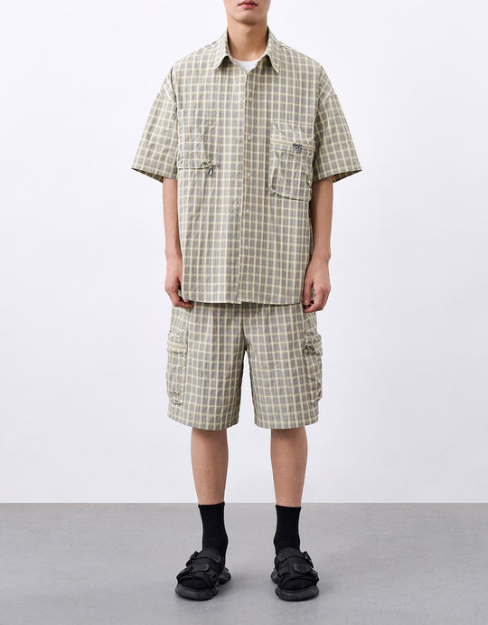 Elastic Waist Plaid Shorts