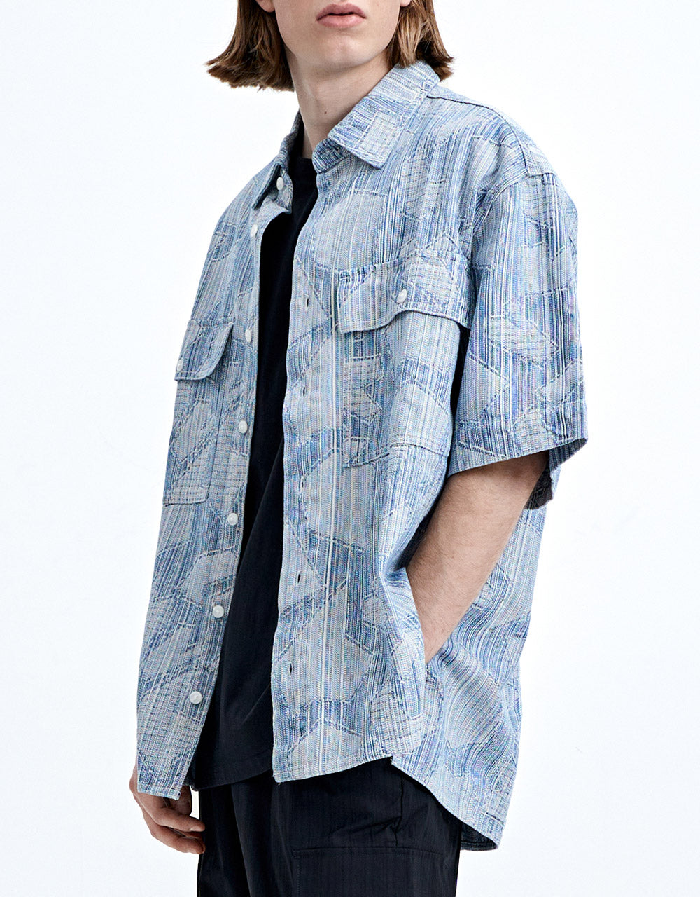 Geometric Print Denim Shirt