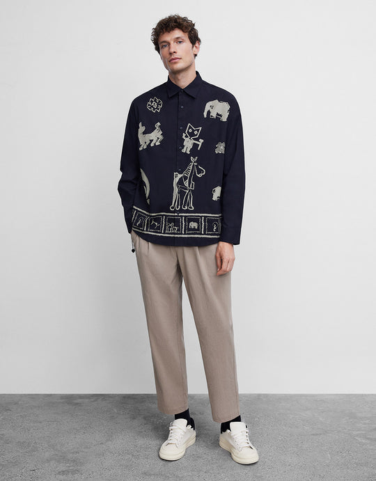 Elastic Waist Straight Pants