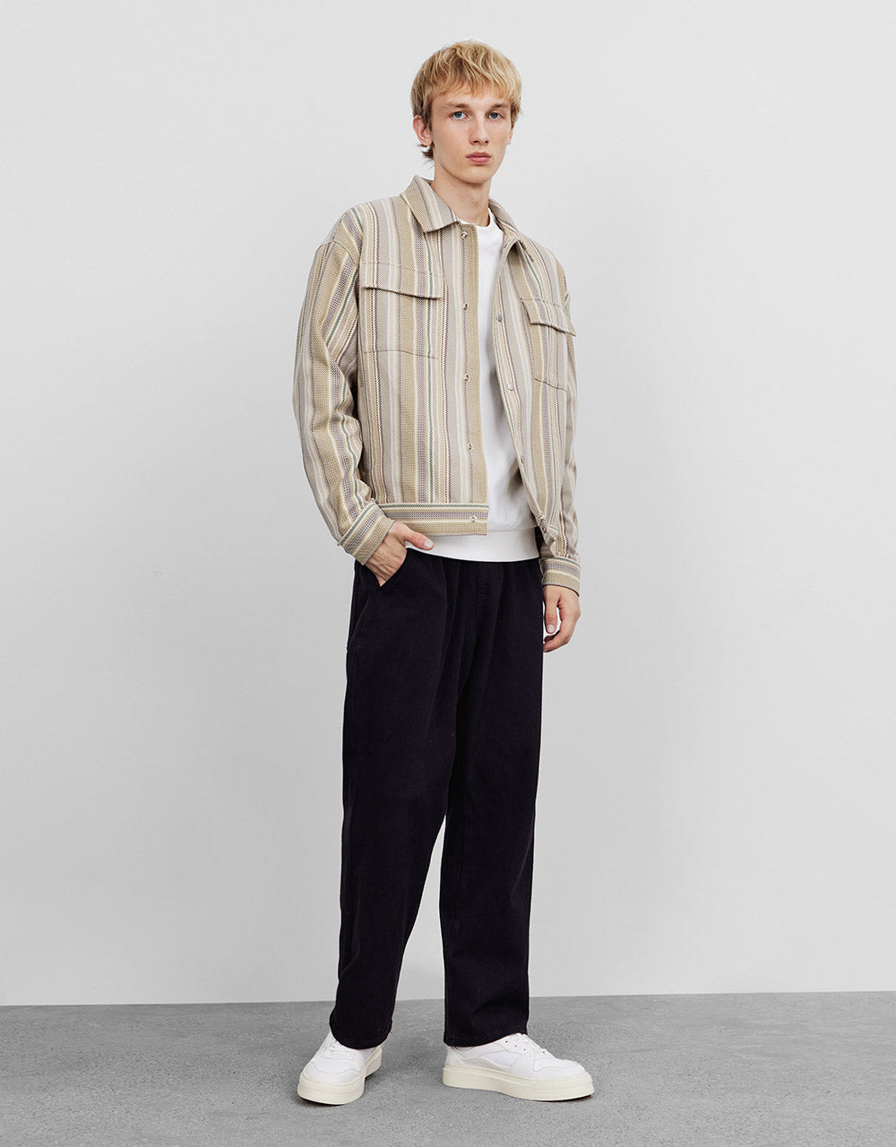 Flap Pocket Striped Jacket