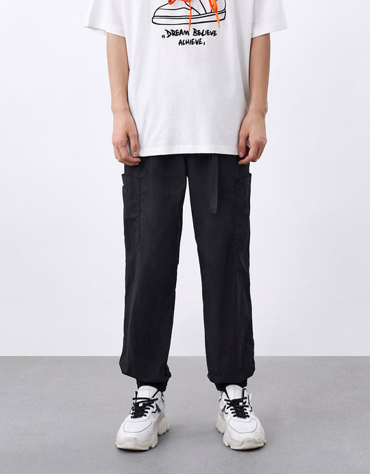 Elastic Jogger Pants With Buckle