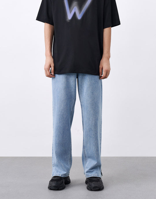 Straight Jeans With Side Slit