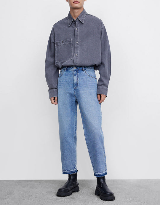 Frayed Hem Straight Jeans