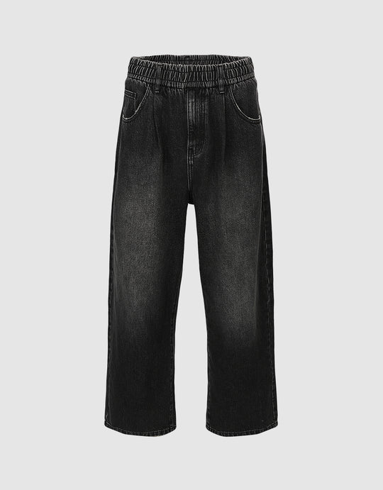 Elastic Waist Straight Jeans