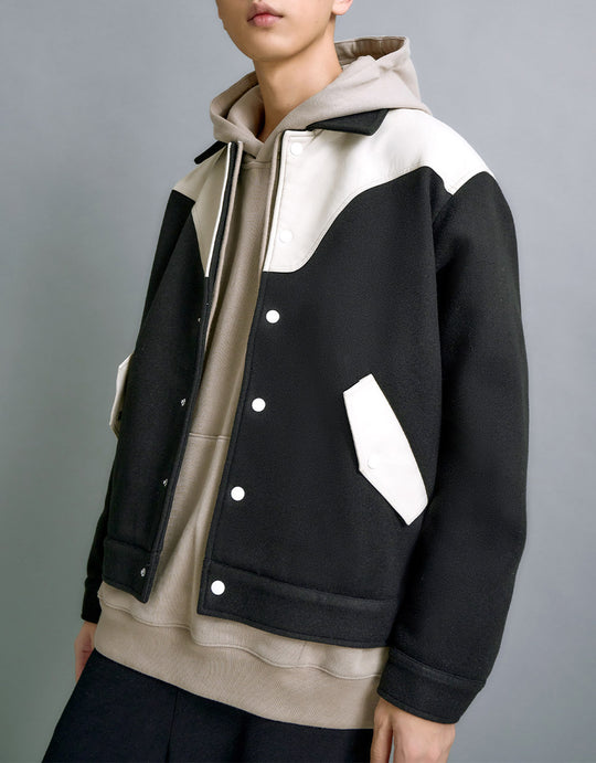 Contrast Color Woolen Jacket