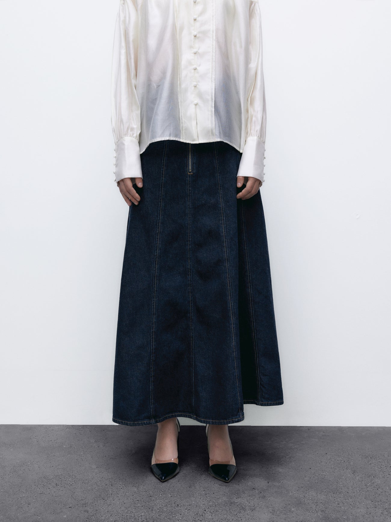 Midi A-Line Denim Skirt