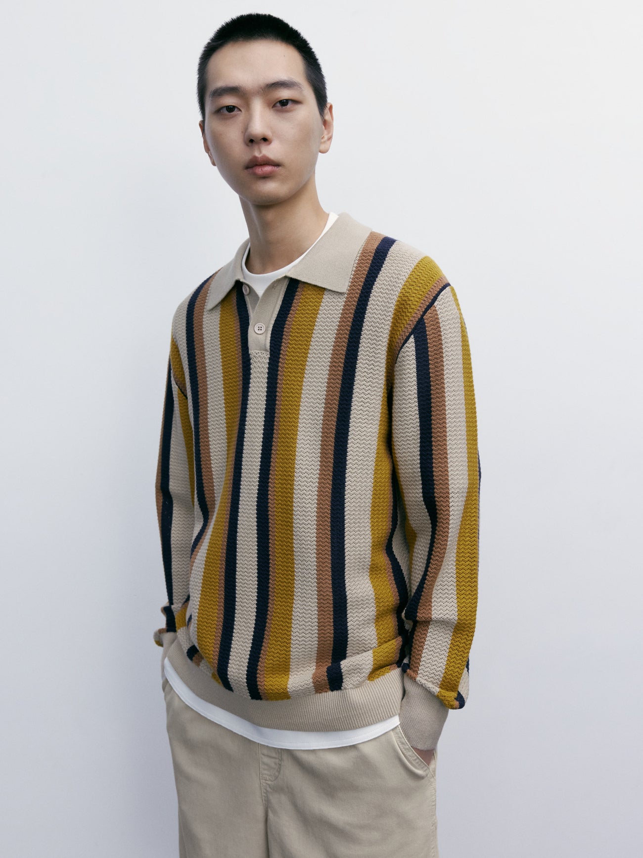 Stripe Polo Knit T-Shirt