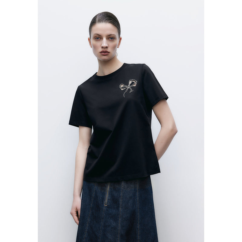 Bow Detail Crew Neck T-Shirt