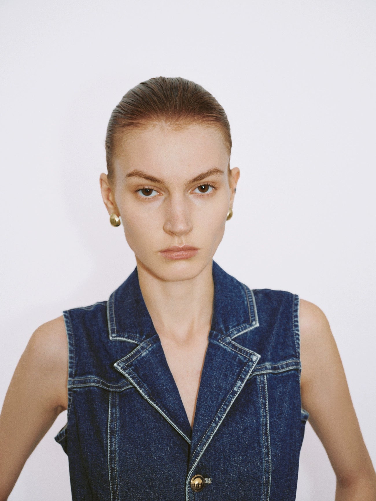 V-Neck Denim Jumpsuit With Belt