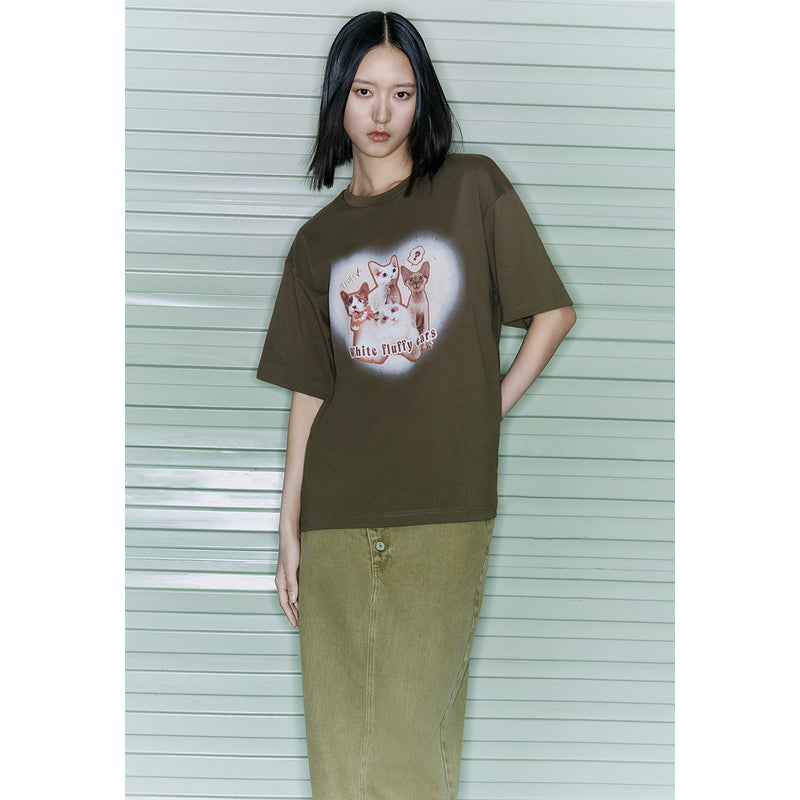 Cats Printed Crew Neck T-Shirt