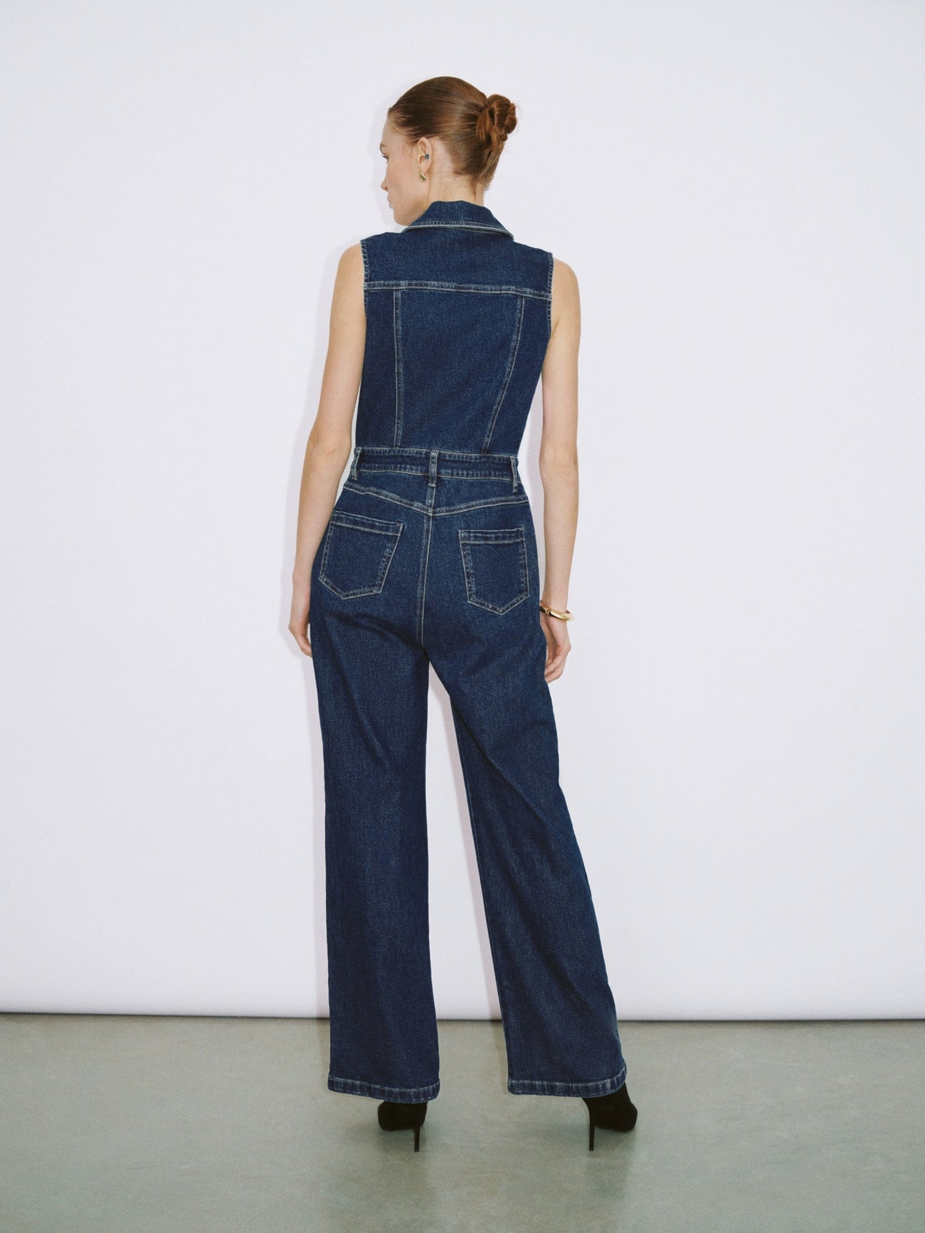 V-Neck Denim Jumpsuit With Belt