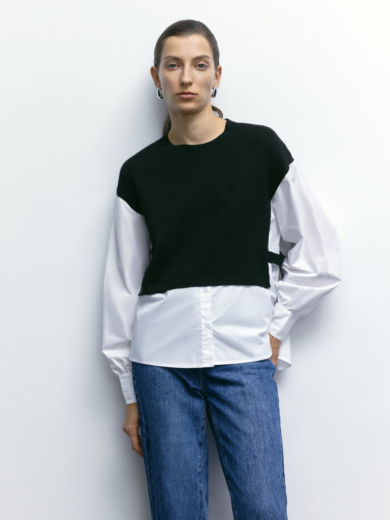 2 In 1 Drop Shoulder Knitted T-Shirt