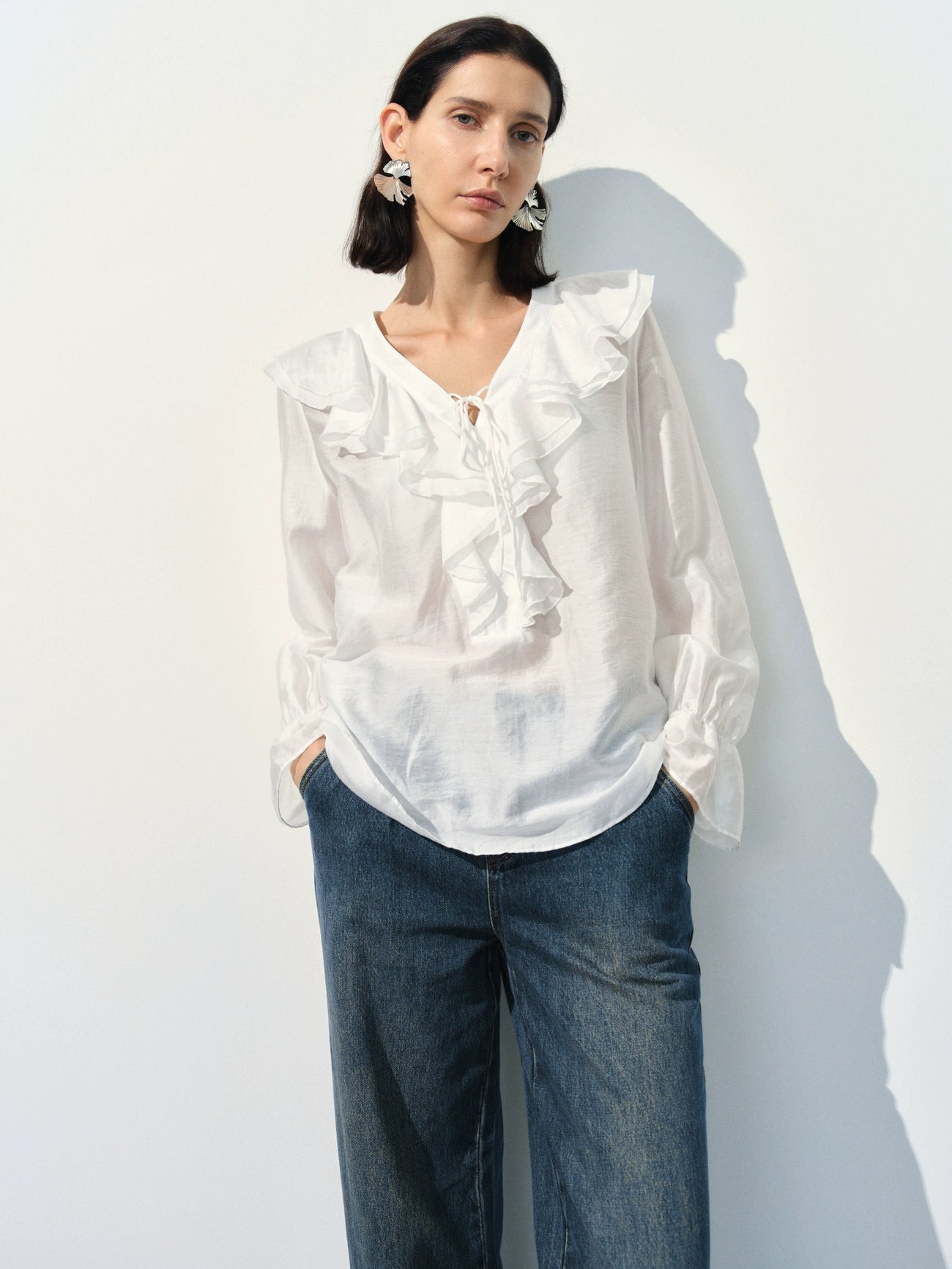 Ruffle Lapel Overhead Shirt