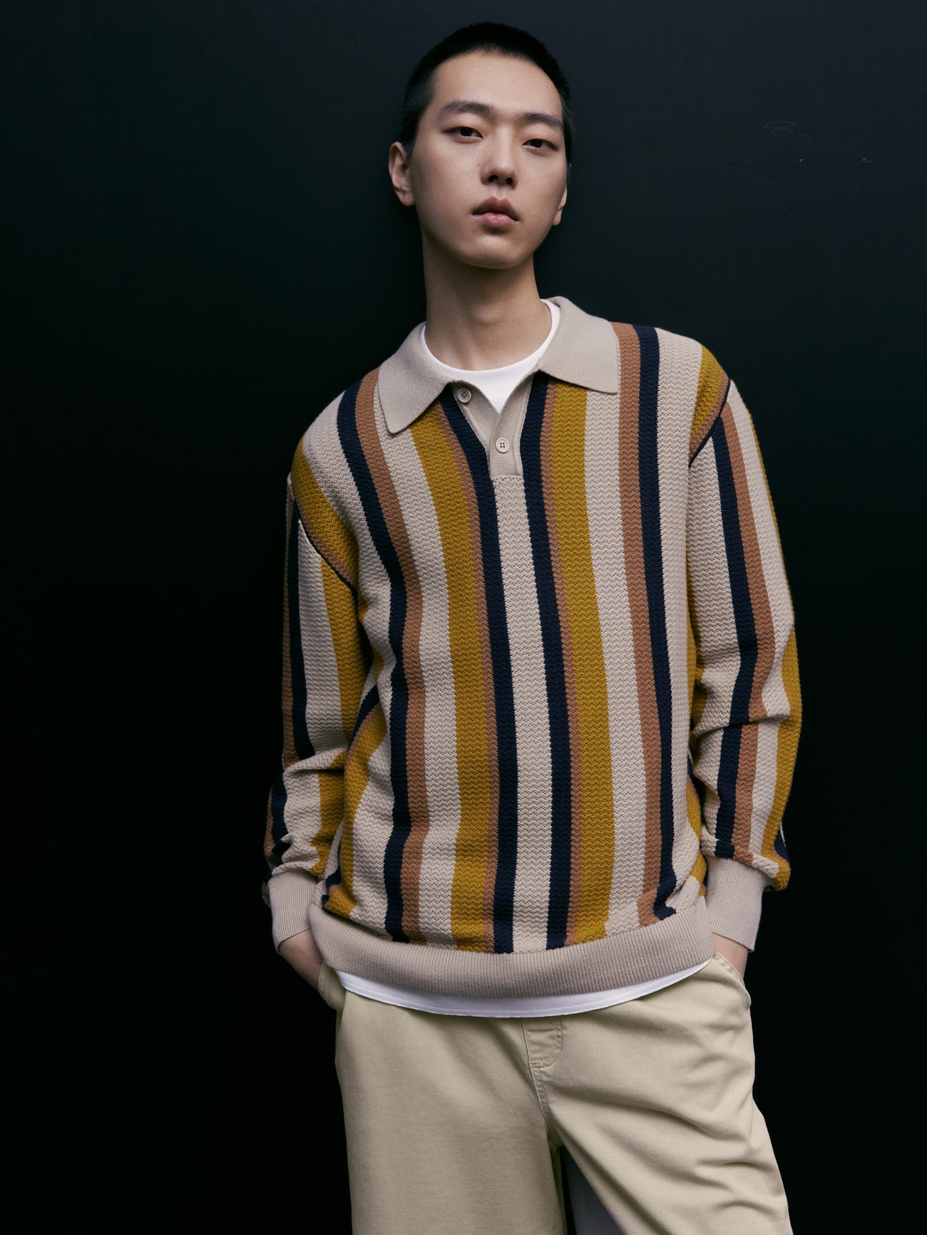 Stripe Polo Knit T-Shirt