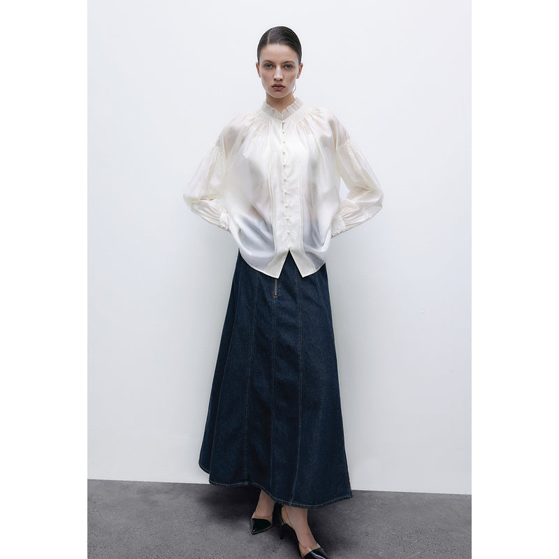 Midi A-Line Denim Skirt