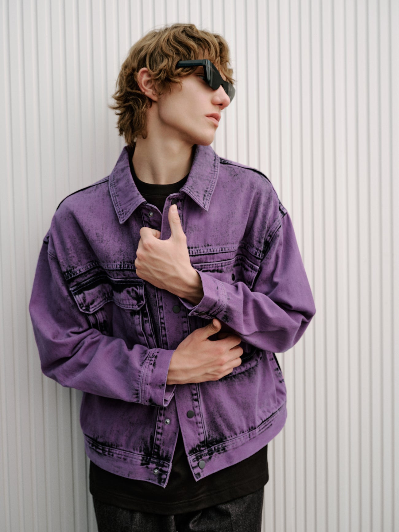 Square-cut Collar Denim Jacket