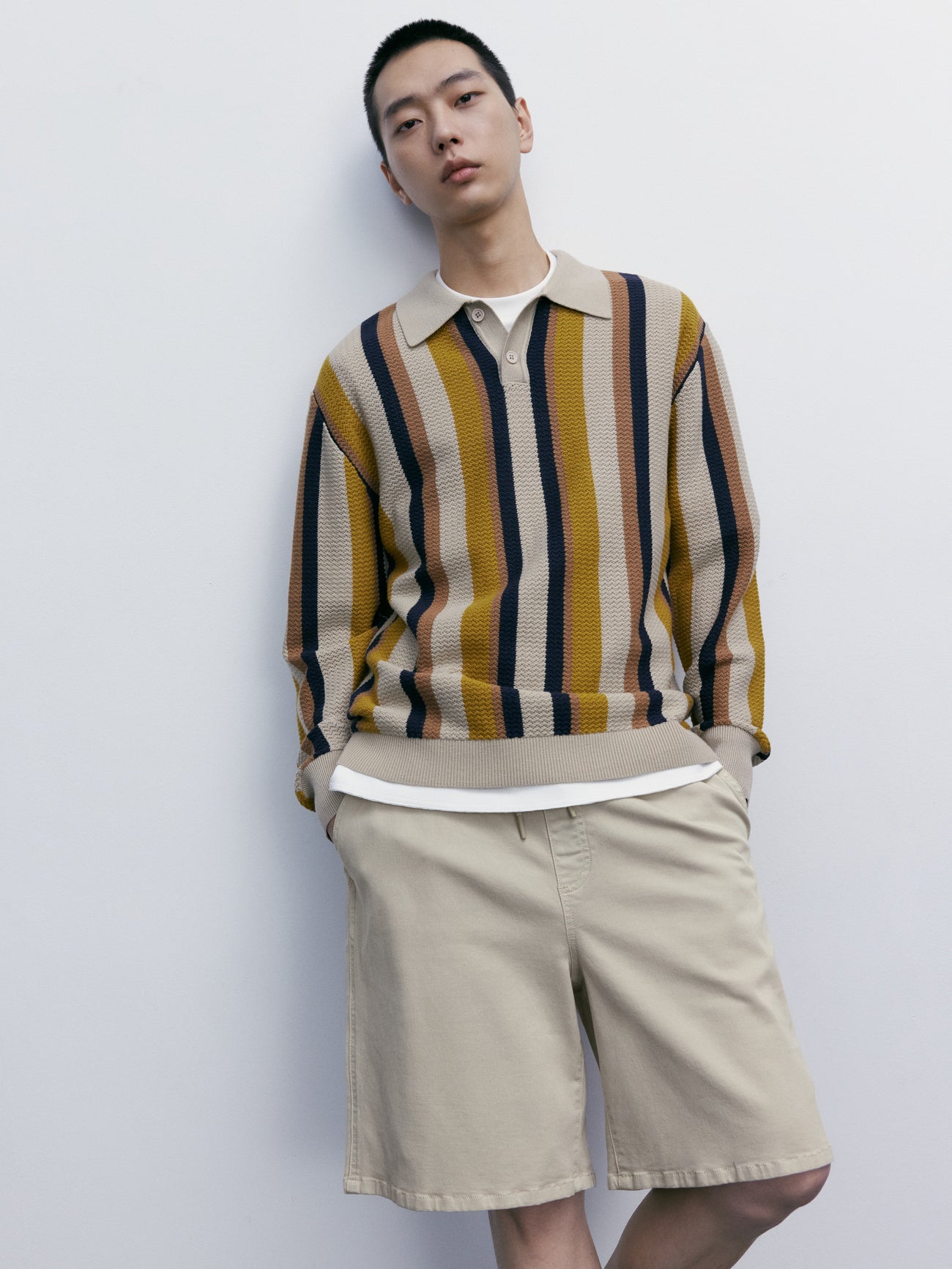 Stripe Polo Knit T-Shirt