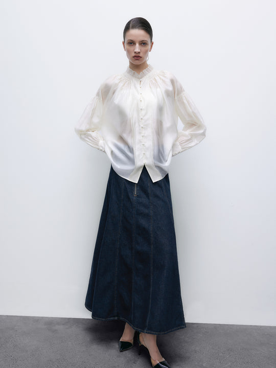 Midi A-Line Denim Skirt