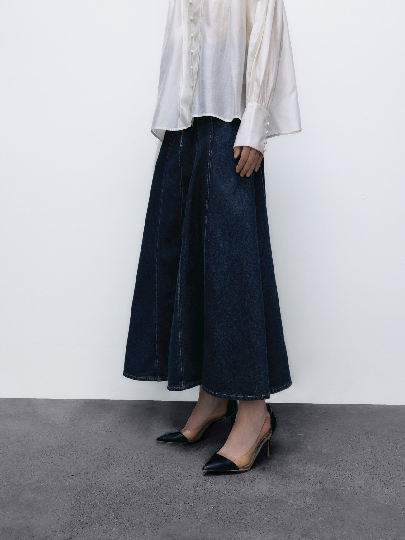 Midi A-Line Denim Skirt
