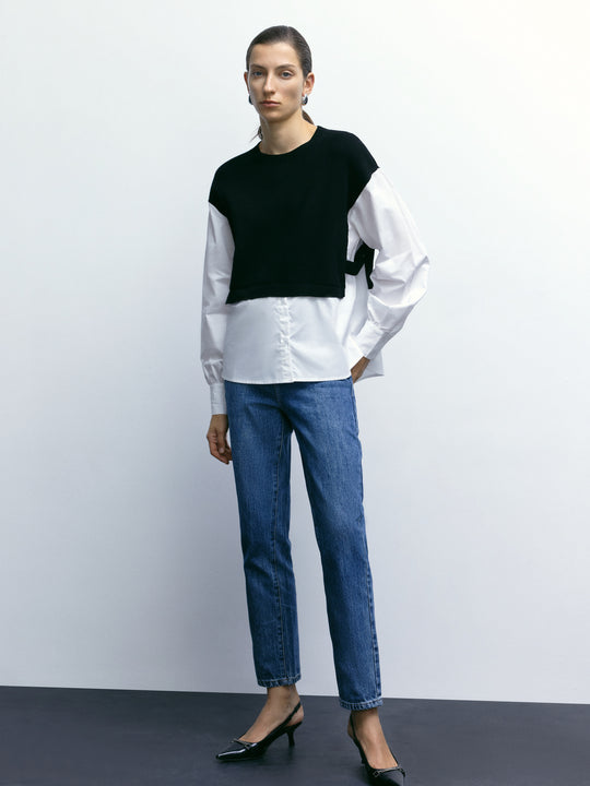 2 In 1 Drop Shoulder Knitted T-Shirt