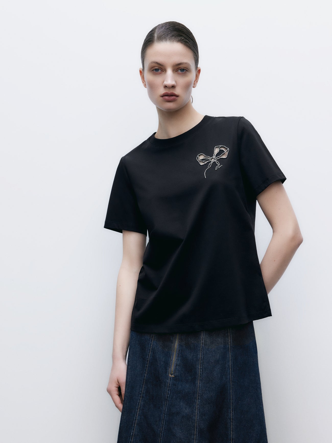 Bow Detail Crew Neck T-Shirt