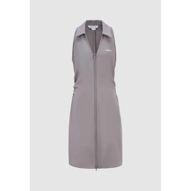 Zipper Front Sleeveless Skater Dress