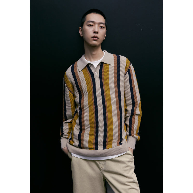 Stripe Polo Knit T-Shirt