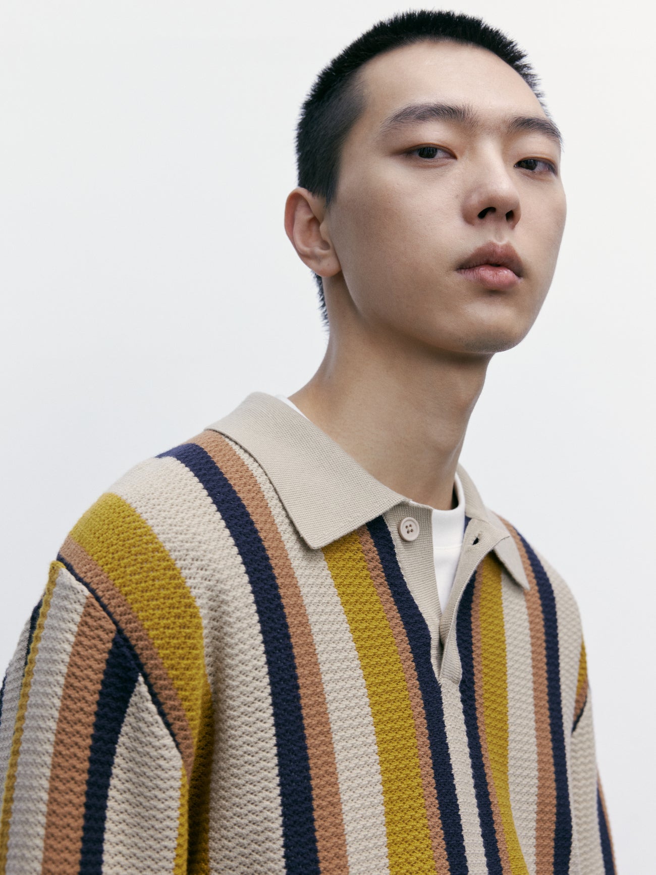 Stripe Polo Knit T-Shirt