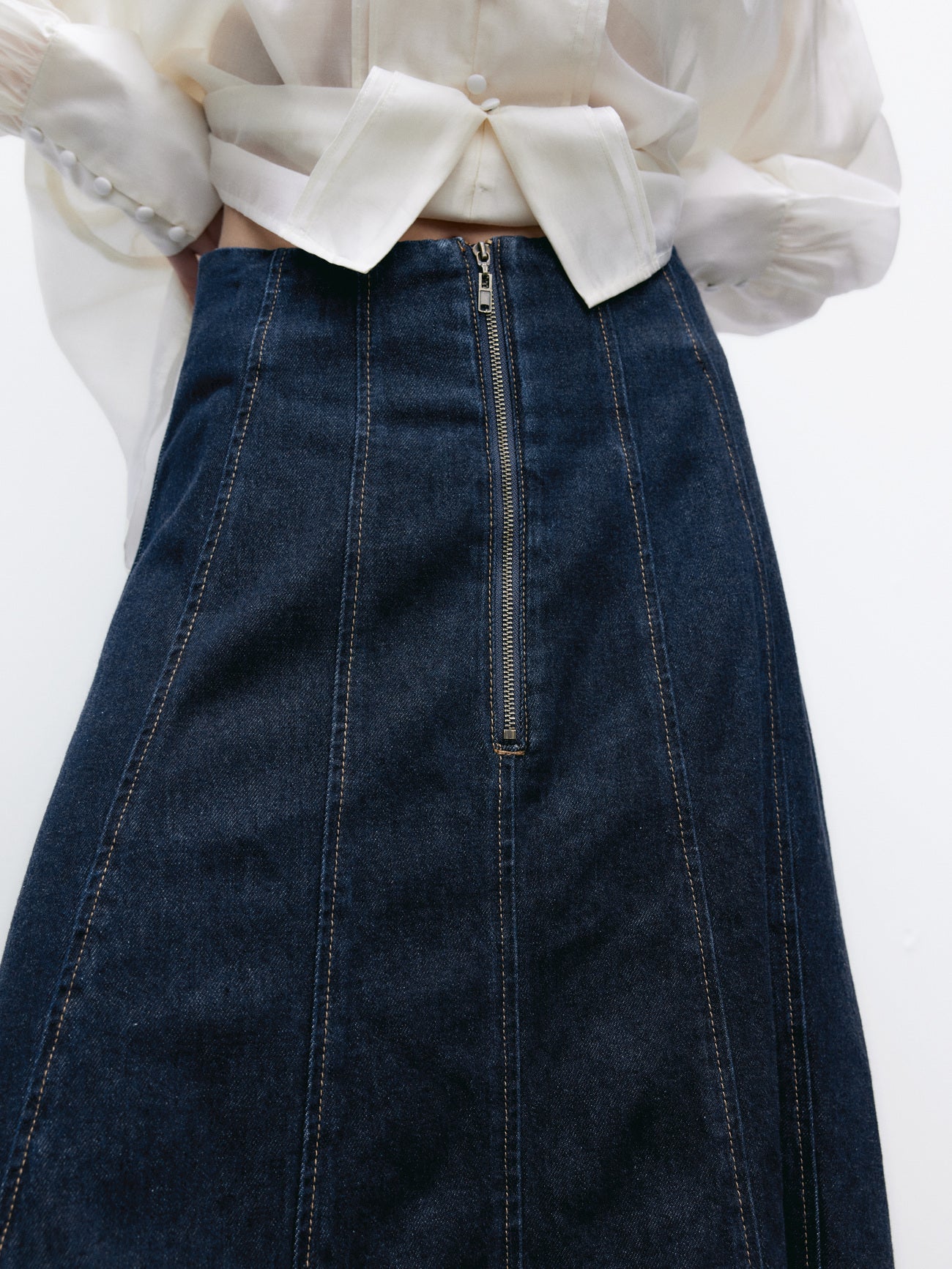 Midi A-Line Denim Skirt