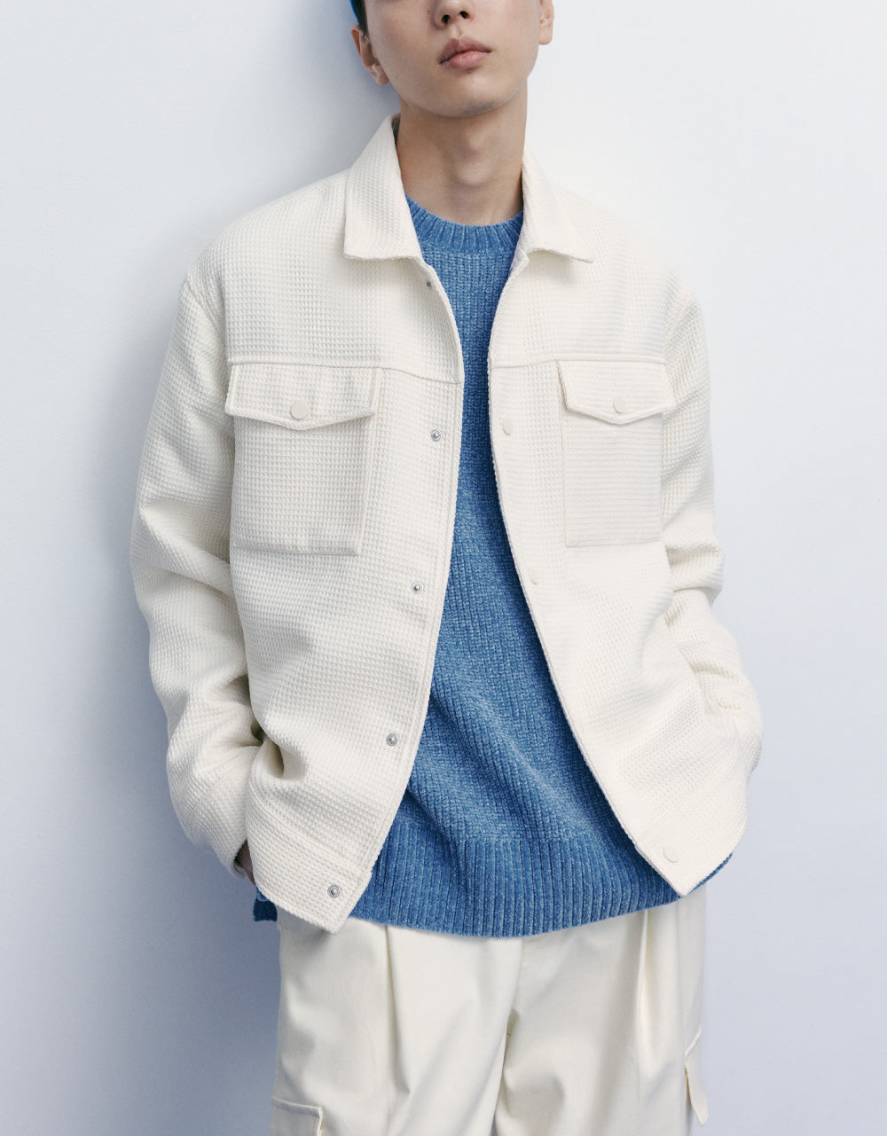 Embossed Checker Pockets Detail Jacket