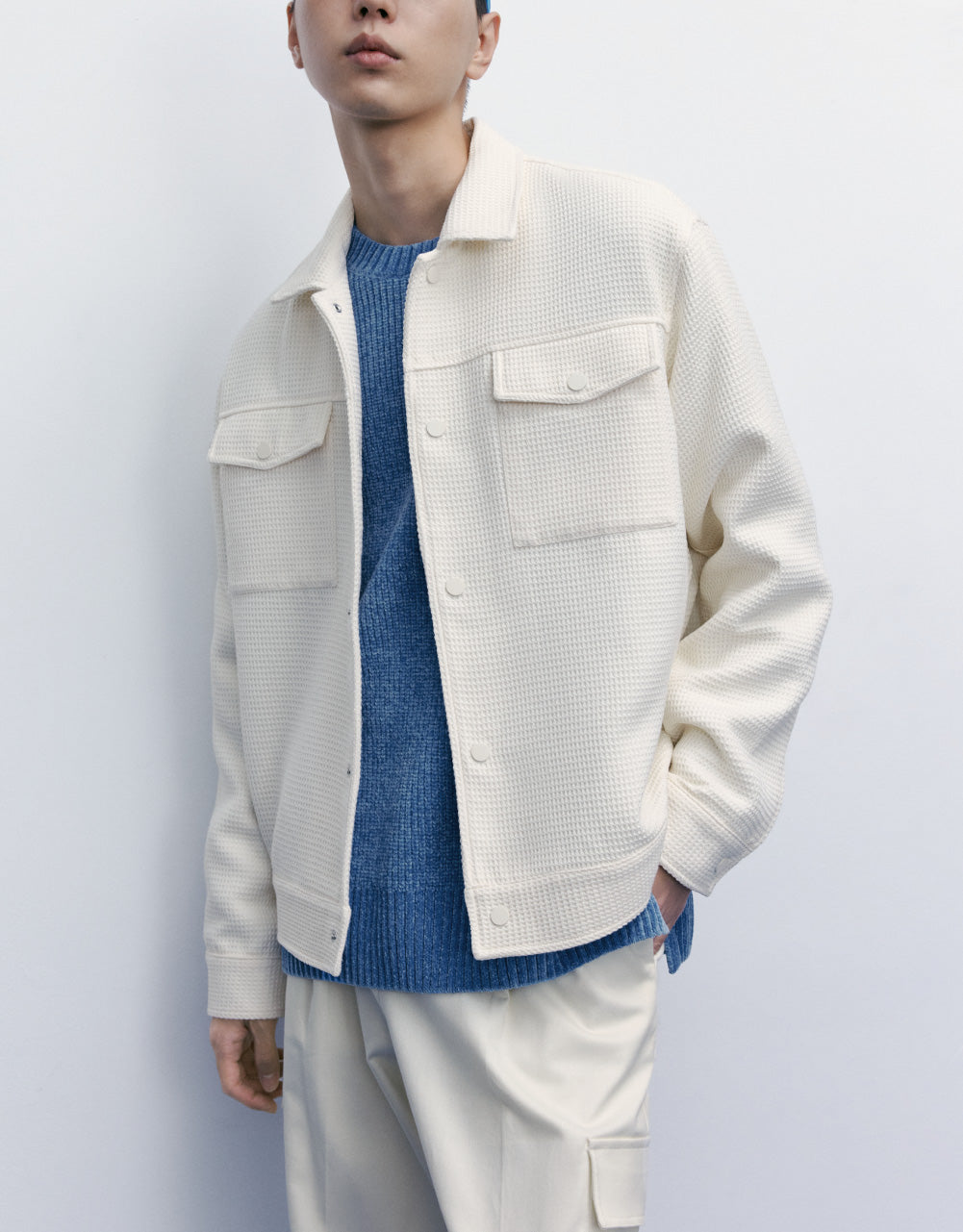 Embossed Checker Pockets Detail Jacket