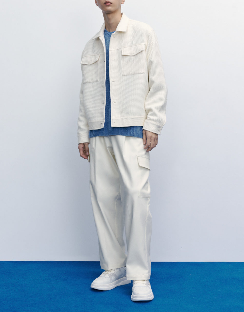 Embossed Checker Pockets Detail Jacket