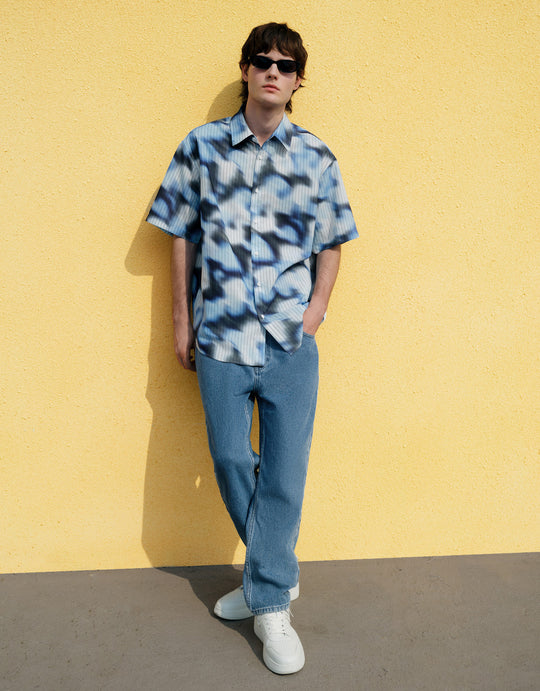 Straight Jeans With Faded Edges