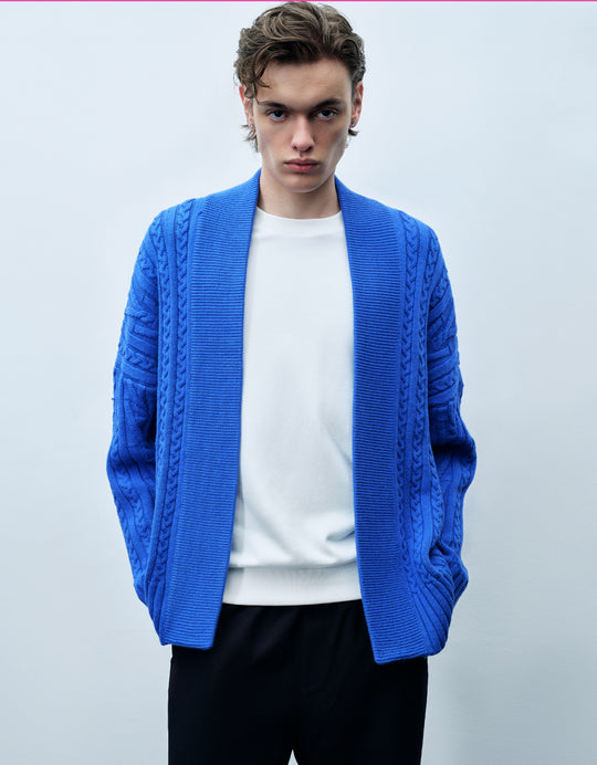 Cable Knit Kimono Lapel Cardigan
