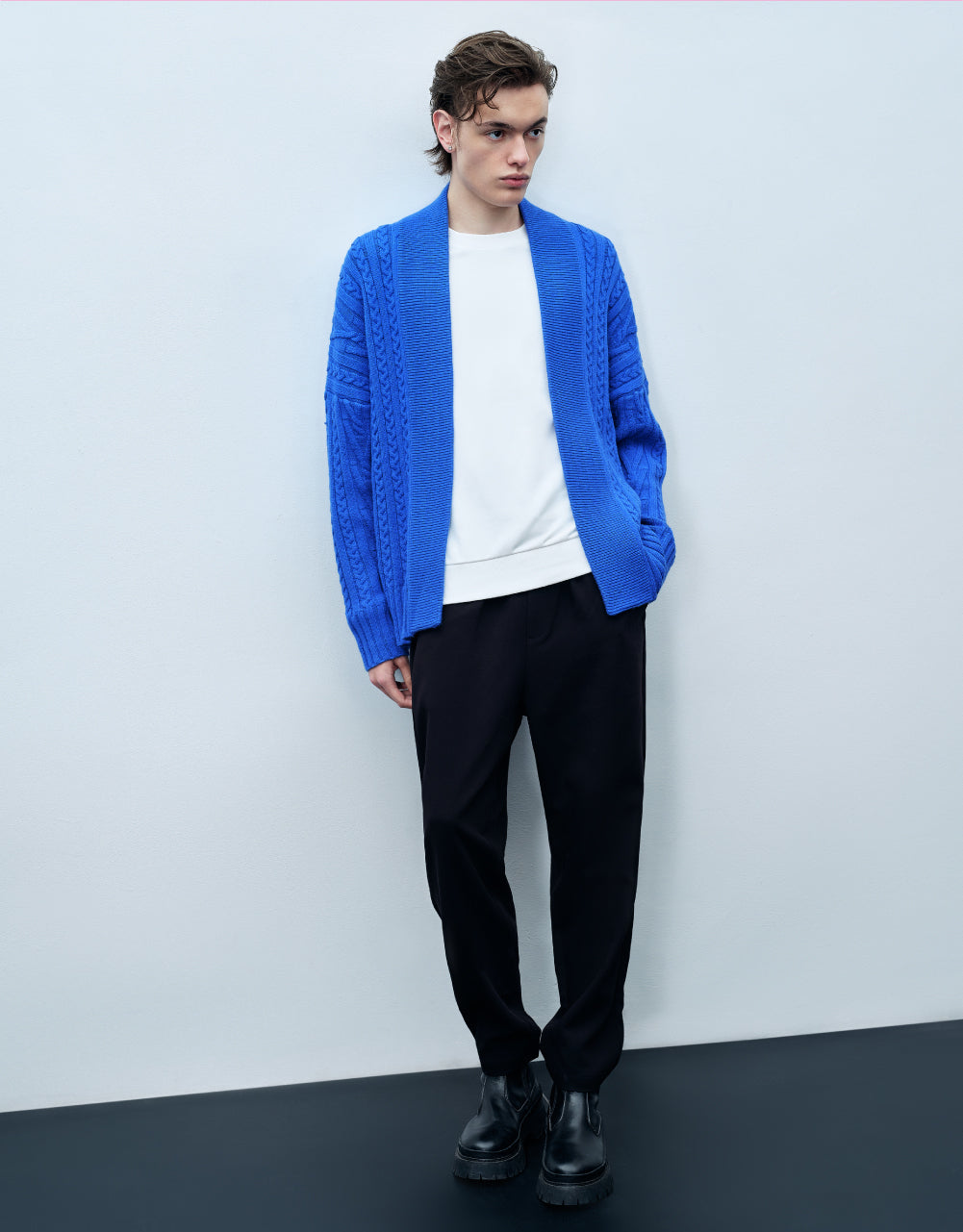 Cable Knit Kimono Lapel Cardigan