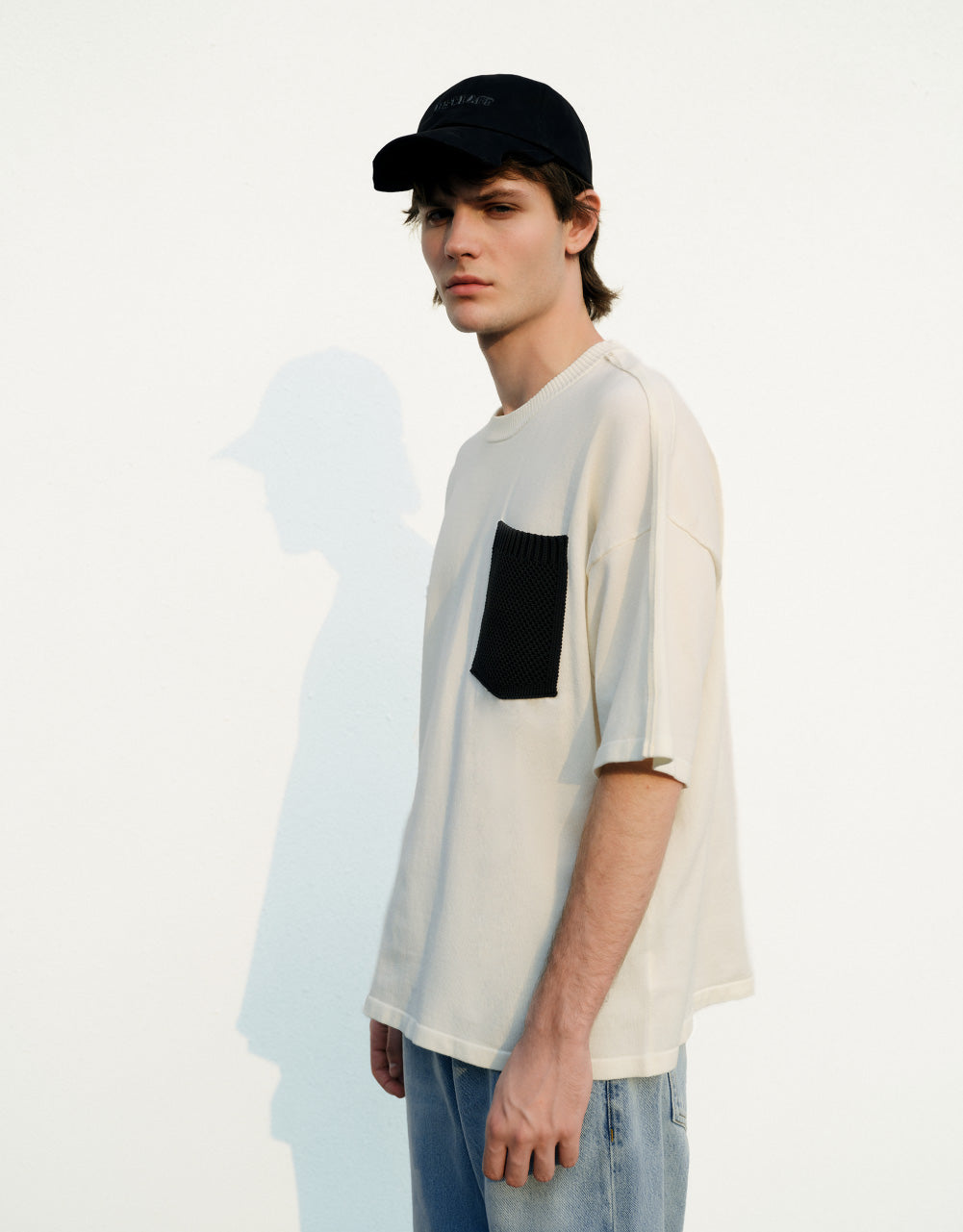 Pocket Detail Crew Neck Knitted T-Shirt