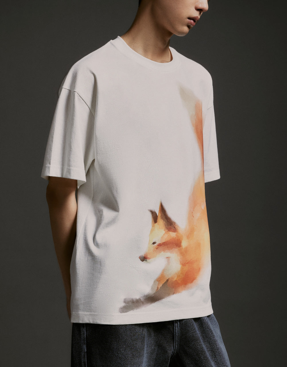 Fox Print Crew Neck T-Shirt