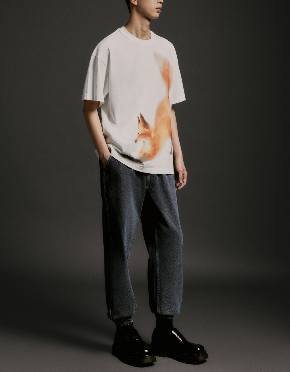 Fox Print Crew Neck T-Shirt