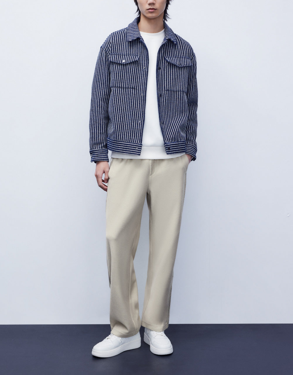 Stripe Side Straight Leg Trousers