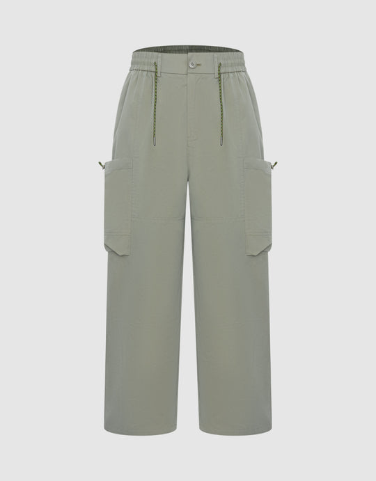 Elastic Waist Pants With Pockets