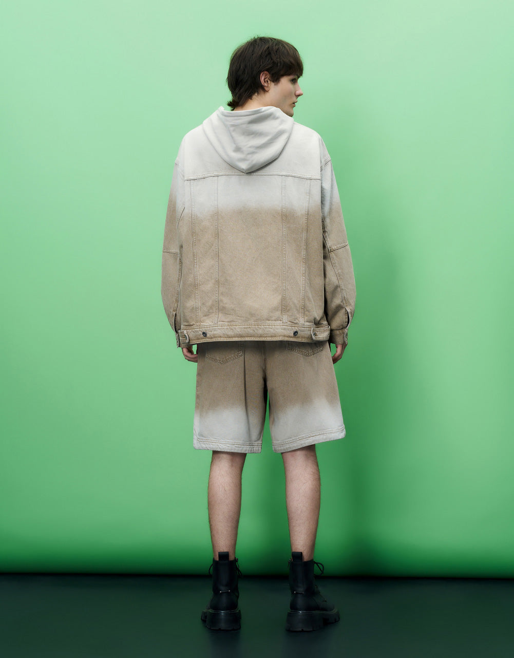 Color Blocks Hooded Denim Shirt