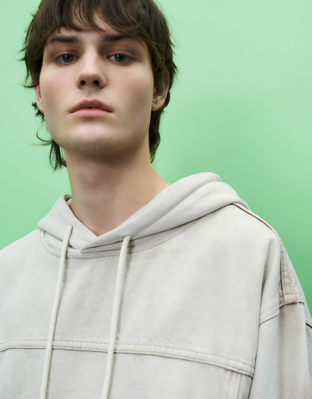 Color Blocks Hooded Denim Shirt